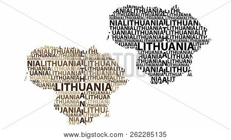 Sketch Lithuania Letter Text Map, Republic Of Lithuania - In The Shape Of The Continent, Map Lithuan