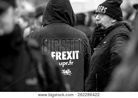 Strasbourg, France - Mar 22, 2018: People Gathering In Place Kleber Square During Cgt General Confed
