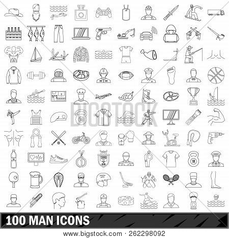100 Man Icons Set In Outline Style For Any Design Illustration