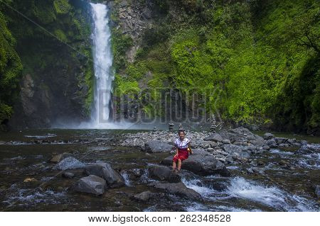 Batad, Philippines - May 02 : Girl From Ifugao Minority Near A Waterfall In Batad The Philippines On