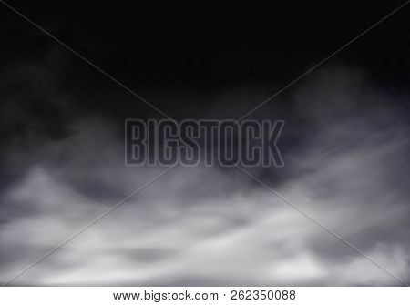 Vector 3d Realistic Illustration Of Fog, Grey Mist Or Cigarette Smoke. Translucent Smog Isolated On 