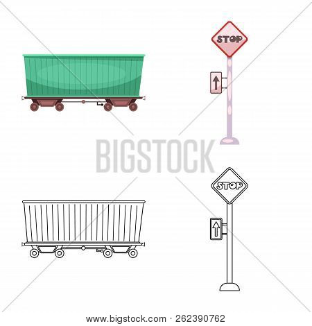 Vector Design Of Train And Station Icon. Set Of Train And Ticket Vector Icon For Stock.
