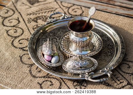 Traditional Turkish Tea In A Silver Tray