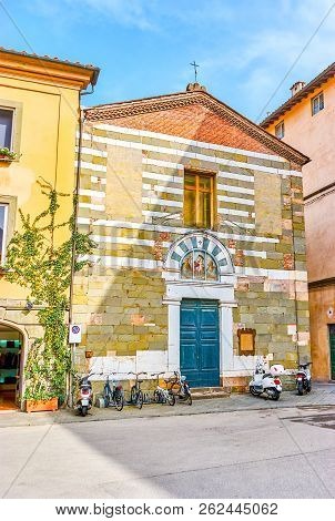 The Frontage Of Medieval San Benedetto In Gottela Church With Different Types Of Stone, Located In P