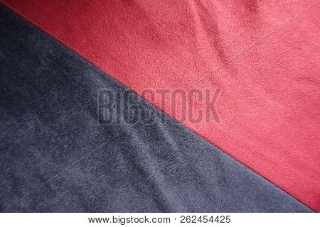 Red And Dark Blue Artificial Suede Sewn Together Diagonally