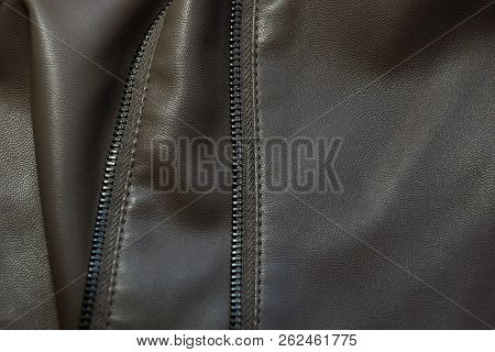 Leather  Jacket Texture Background Close-up Zipper Lock