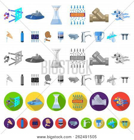 Water Filtration System Cartoon Icons In Set Collection For Design. Cleaning Equipment Vector Symbol