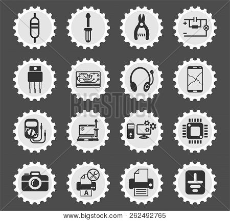 Electronics Repair Web Icons Stylized Postage Stamp For User Interface Design