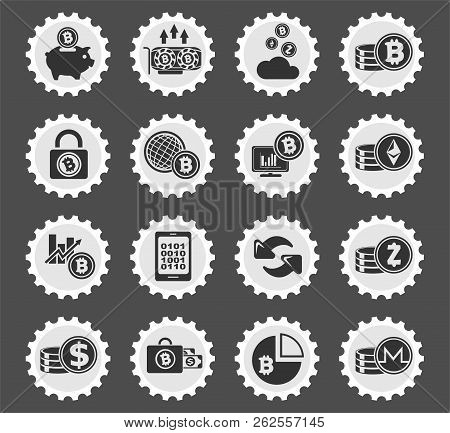 Bitcoin And Cryptocurrency Web Icons Stylized Postage Stamp For User Interface Design