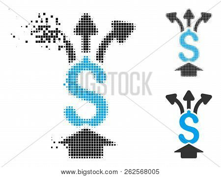 Share Money Icon In Disappearing, Dotted Halftone And Undamaged Entire Variants. Cells Are Arranged 