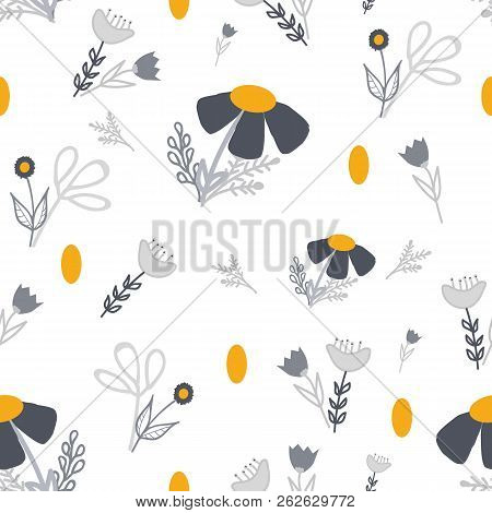 Gold And Grey Flower Circles Seamless Pattern. Modern Design Great For Invitations, Fabric, Wallpape
