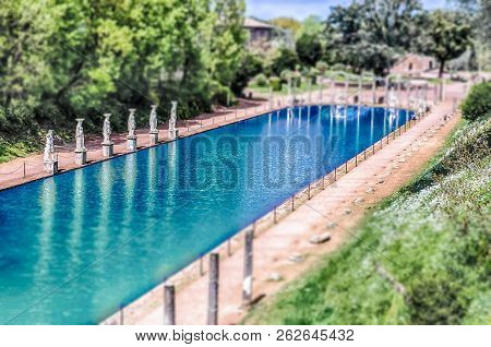Aerial View Of Villa Adriana, Tivoli, Italy. Tilt-shift Effect Applied