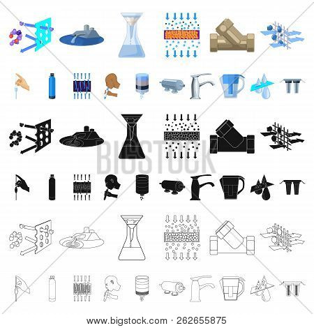 Water Filtration System Cartoon Icons In Set Collection For Design. Cleaning Equipment Vector Symbol