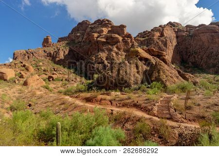 Camelback Mountain Echo Canyon recreation area trail in Phoenix, Arizona.