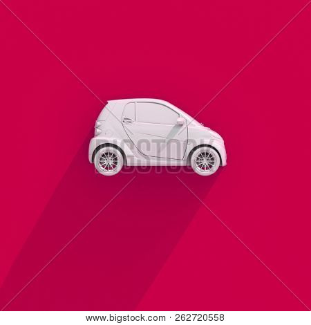 3d Small Modern Compact Car with Glossy Paint, Hi-Detailed Micro Car Template Mockup, Urban Electric Mini Car for Branding Corporate Identity Logo Design, Eco-Friendly Hi-Tech Vehicle, Small Vehicle