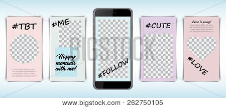 Template Frame Set For Social Media With Hashtag For Smartphone.