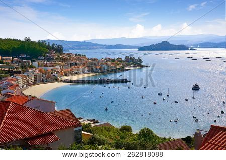 Ria de Pontevedra river Raxo village of Poio and Tambo island in Galicia Spain