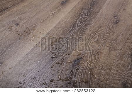 Texture Of Pine Wood Covered In Rain Drops