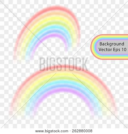 Rainbow On A Transparent Background. Realistic Rainbow Effect In The Form Of An Arch In A Delicate C