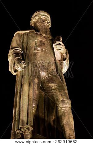 Mainz, Germany, Gutenbergplatz, Ocotober 12th. 2018 - Bronze Statue Of The Inventor Of Letterpress J