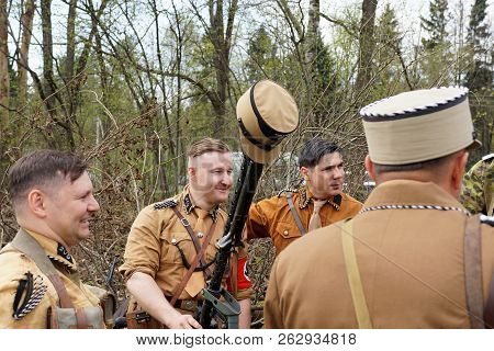 Sholokhovo, Moscow reg./Russia - May 5, 2018: Reenactment of one of the last battles of World War II in Europe - Battle of Courland, a new entertainment of modern Russia.