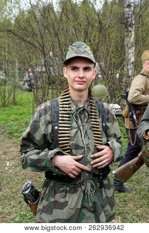 Sholokhovo, Moscow reg./Russia - May 5, 2018: Reenactment of one of the last battles of World War II in Europe - Battle of Courland, a new entertainment of modern Russia.