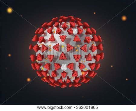 Lockdown Due To Pandemic Coronavirus Outbreak Covid-19 Microbiology Banner. Red Proteins Molecule In