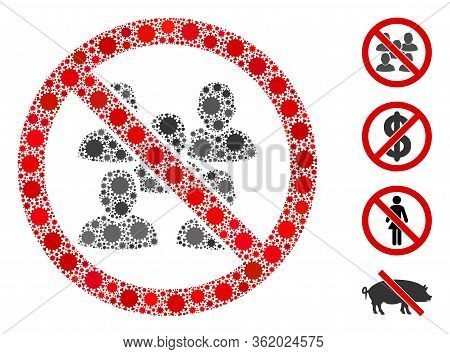 Mosaic Stop Social Group Organized From Coronavirus Icons In Various Sizes And Color Hues. Vector Vi