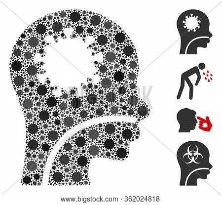 Collage Coronavirus Patient United From Coronavirus Icons In Variable Sizes And Color Hues. Vector V