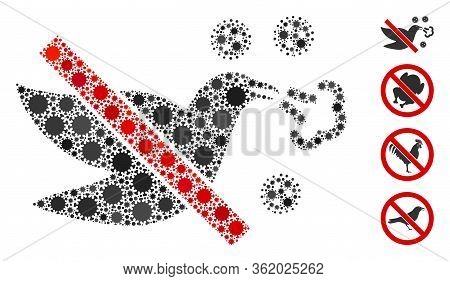 Collage Stop Bird Flu United From Coronavirus Elements In Random Sizes And Color Hues. Vector Viral 