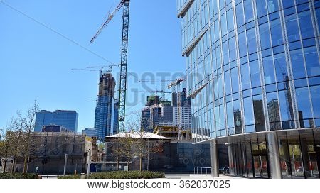 Warsaw, Poland. 19 April 2020. Roundabout Daszynski. New Skyscrapers In The Financial District Of Do