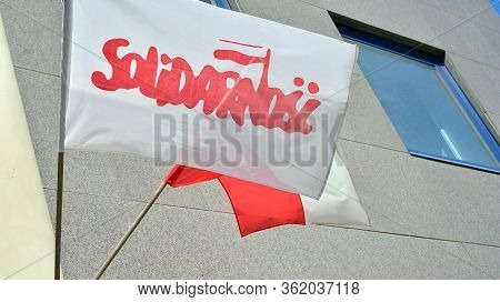 Warsaw, Poland. 19 April 2020. Sign Solidarnosc. Company Signboard Solidarnosc.