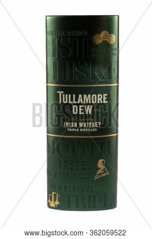 Varna, Bulgaria - April 14, 2020. Tullamore D.e.w. Metal Case, Isolated On White Background. Tullamo