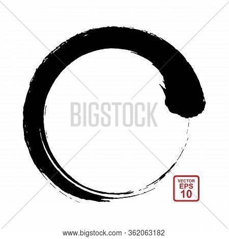 Sumi-e Circle. Circular Brush Movement In The Eastern Style Of Painting And Calligraphy.