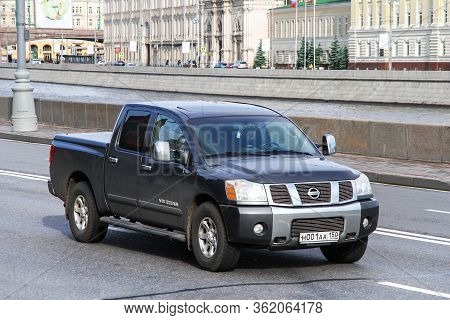 Moscow, Russia - June 3, 2012: Pickup Truck Nissan V8 Titan In The City Street.