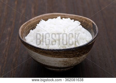 Japanese Cooked White Rice In A Bowl. Japanese Staple Food
