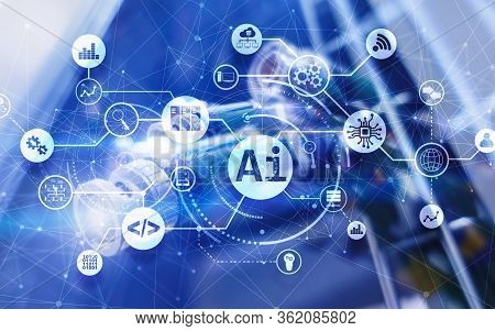 Artificial Intelligence. Ai. Infographic Illustration On Fantastic Computer Center.
