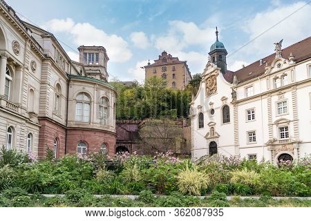 Street view to Friedrichsbad Spa in Baden-Baden. 