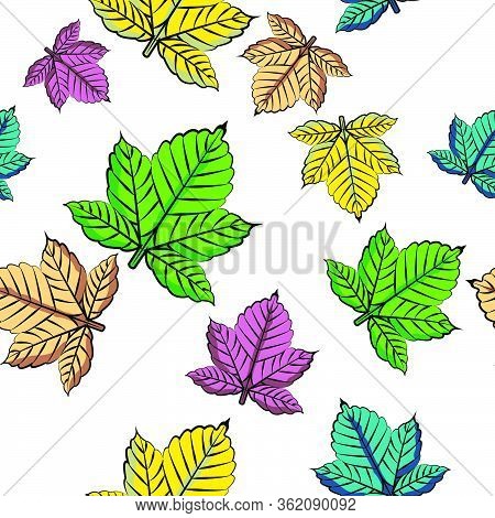 Colorful Maple Leaf Seamless Pattern Textile With White Background