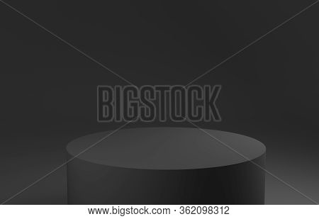 Dark Grey Podium On An Anthracite Background, 3d Rendering