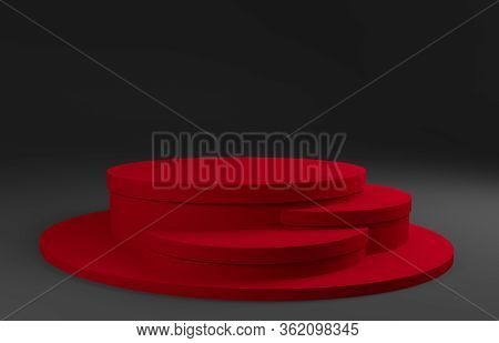 Red Podium On An Anthracite Background, 3d Rendering