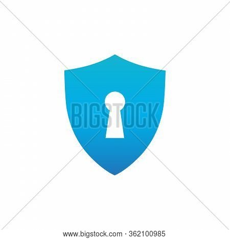 Blue Shield With Keyhole. Defense Sign Protection Concept. Safety Badge Icon. Privacy Banner. Securi