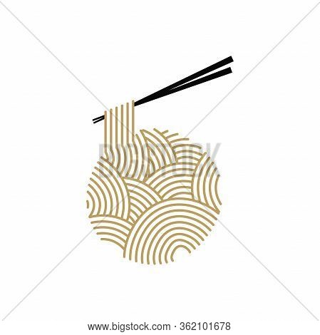 Simple Illustration Logo Design Noodle In Gold Color