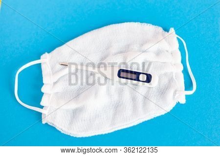 Protection Disease. Medical Respirator Bandage, Electronic Thermometer - Virus Protection Equipment 