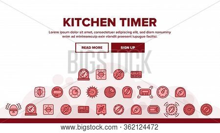 Kitchen Timer Tool Landing Web Page Header Banner Template Vector. Electronic And Mechanical Timer F