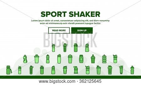 Sport Shaker Tool Landing Web Page Header Banner Template Vector. Sport Shaker Cup In Different Desi