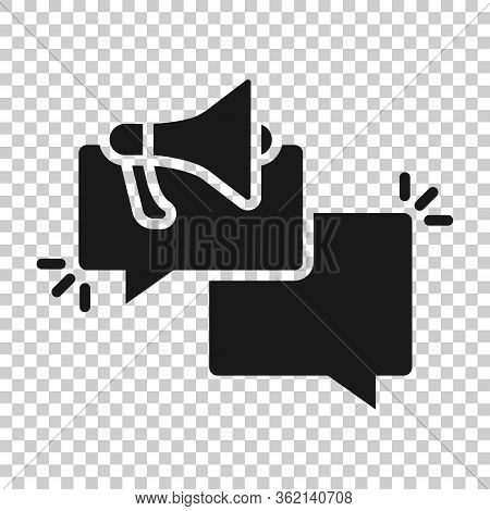 Speech Bubble With Megaphone Icon In Flat Style. Dialogue Box Vector Illustration On White Isolated 