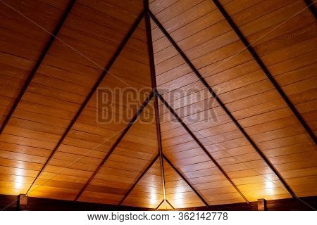 Steel Roof Structure. Moonlight Bulb. Steel Structure With Roof Tiles. Architectural Structure Of Ro