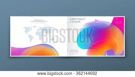 Horizontal Liquid Abstract Cover Background Design. Landscape Fluid Dynamic Element For Modern Broch