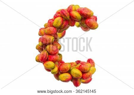 Letter C From Mangos, 3d Rendering Isolated On  White Background